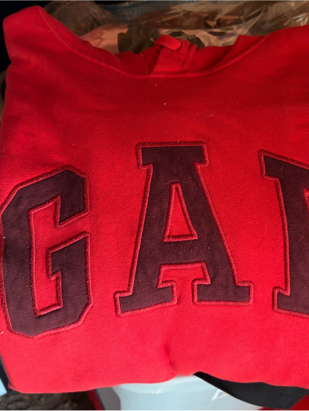 GAP Red Hoodie with Dark Lettering